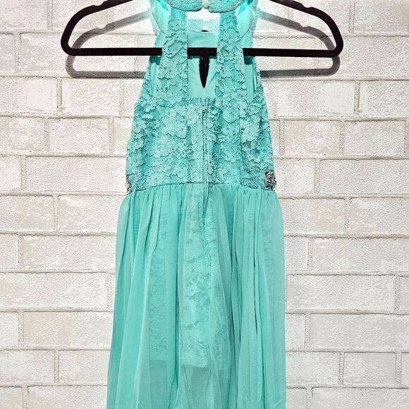 Girls Speechless Sparkle Maxi High Neck Romper Party Formal Dress Teal Size 8 - Picture 3 of 9